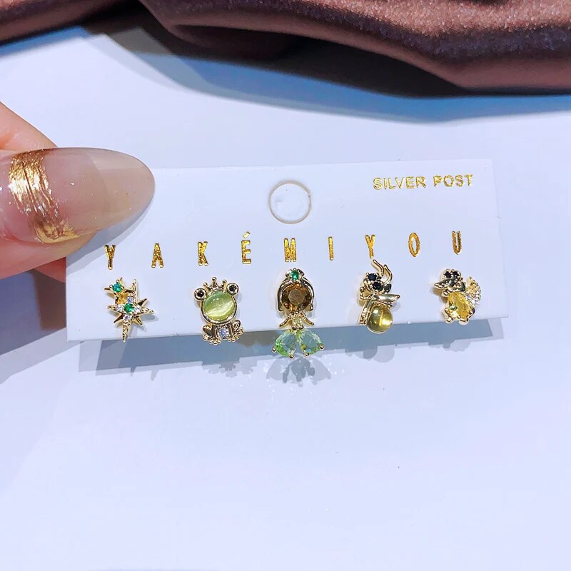 MIGGA 5pcs Fairy Cute Small Princess Stud Earrings Set for Women Girls Gold Col image 3