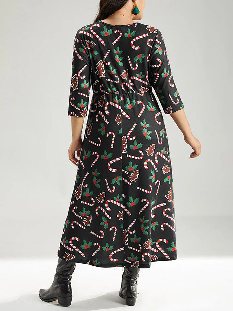 Women Plus Size Dress Snowflake Print V-Neck Sleeveless Maxi Dress Winter Elega image 7