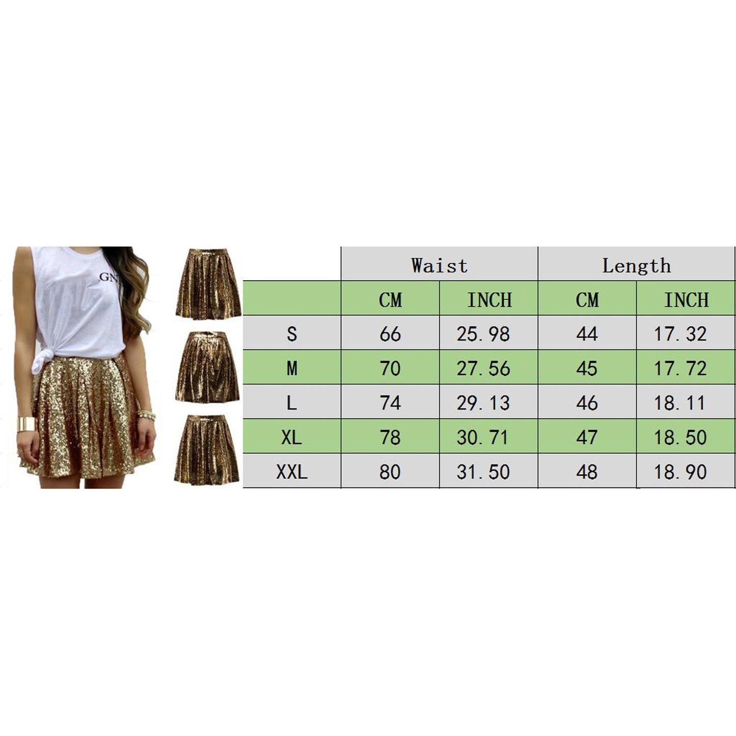 Women's Fashion High Waist Pleated Gold A-Line Short Skirt Loose Sequin Skirt P image 5