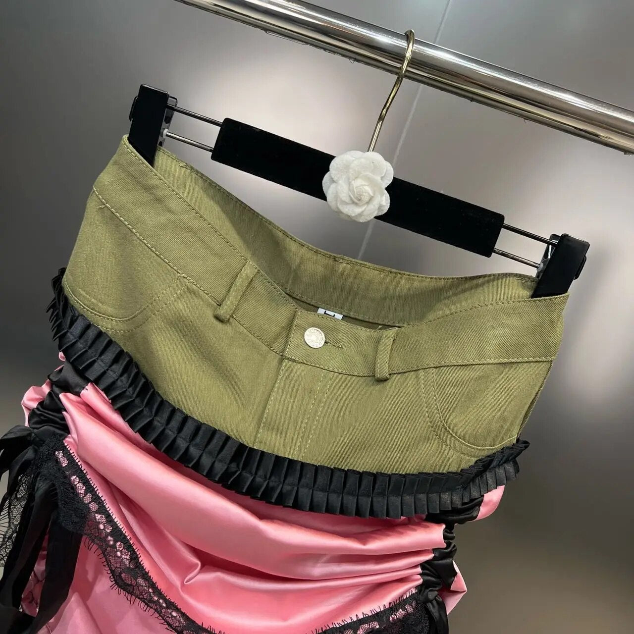 Yuerwang Women lace skirt 2023 Summer Patchwork Ribbon Drawstring Elastic Decor image 3