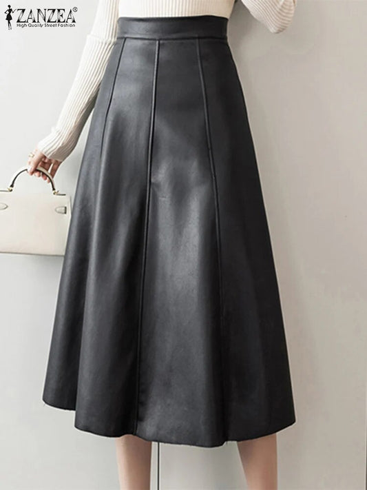 ZANZEA Long Skirt Leather Skirt Fashion High Waist Skirt Women PU Office Lady S image 0