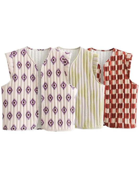 Willshela Women Fashion Printed Sleeveless Jacket Waistcoats Vintage V-Neck Ves image 0