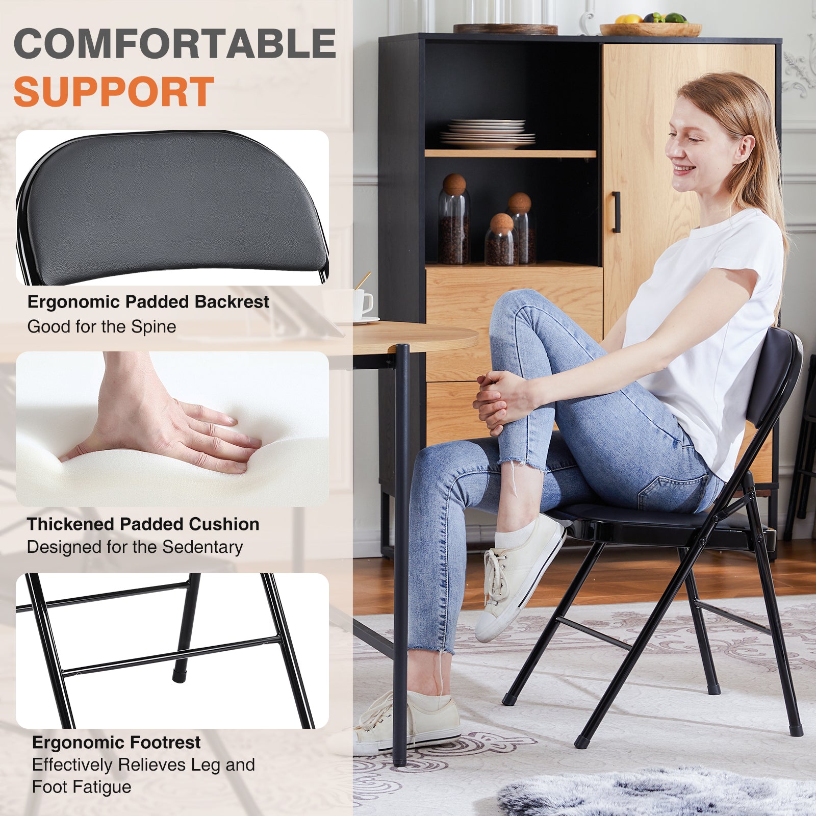 JHK Leather Padded Folding Chair 4 Pack Sturdy Metal Foldable Chairs Easy to Us image 6