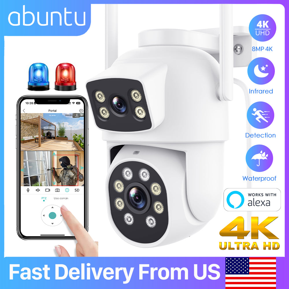 8MP 4K Wifi Security Camera Outdoor Dual Lens Dual Screens PTZ Surveillance Cam image 1