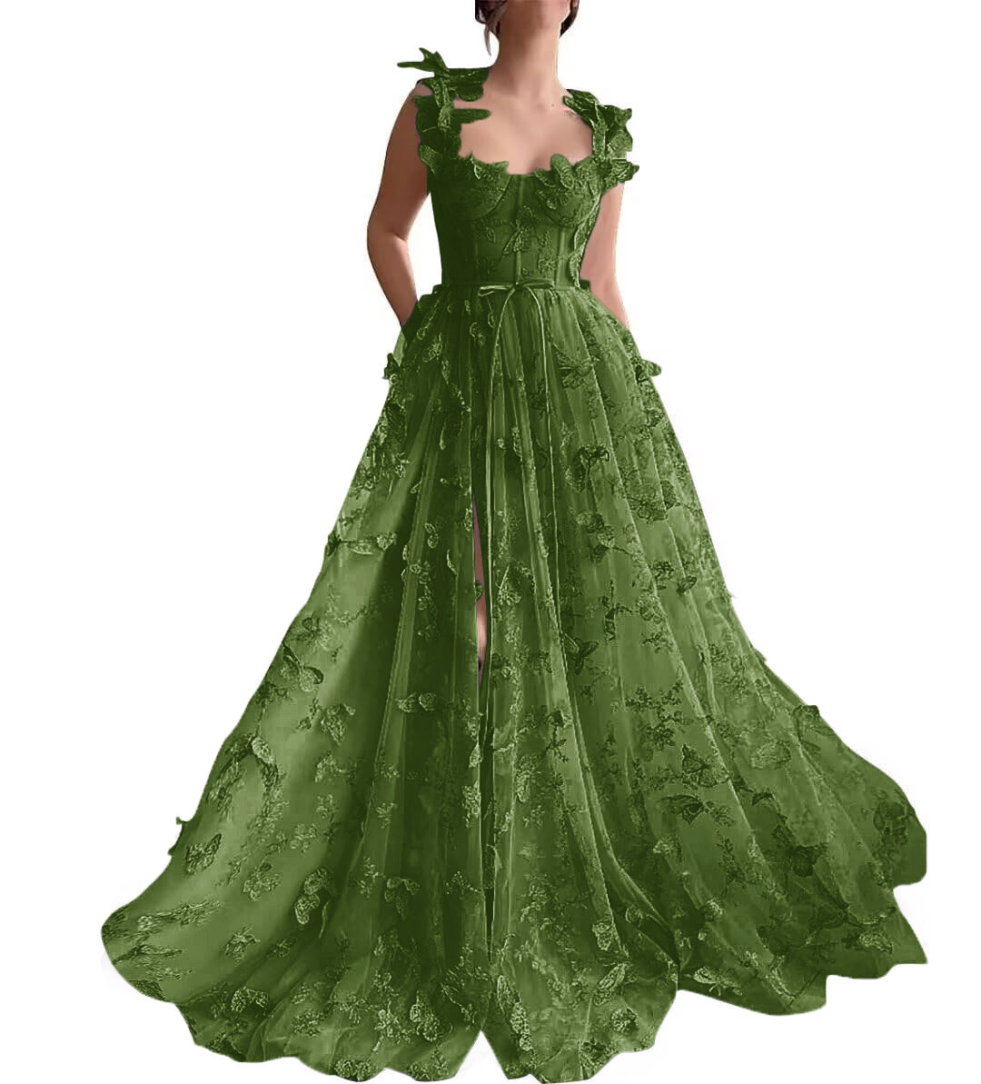 Women's 3D Butterfly Embroidered Homecoming Dress Lace Applique Tulle Prom Dres image 8