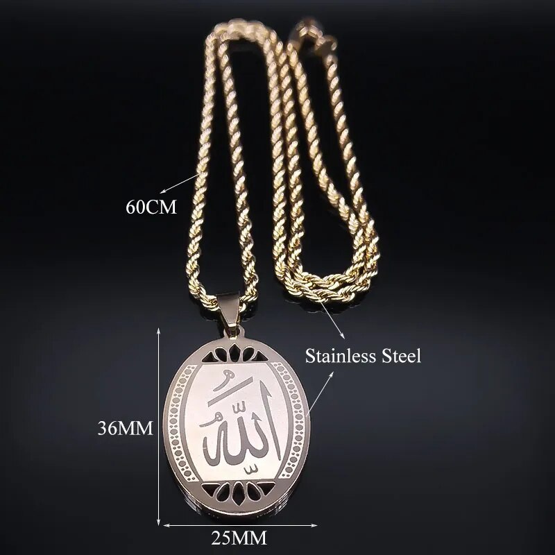 Muslim Islamic Quran Allah Stainless Steel Statement Necklace for Men Gold Colo image 12