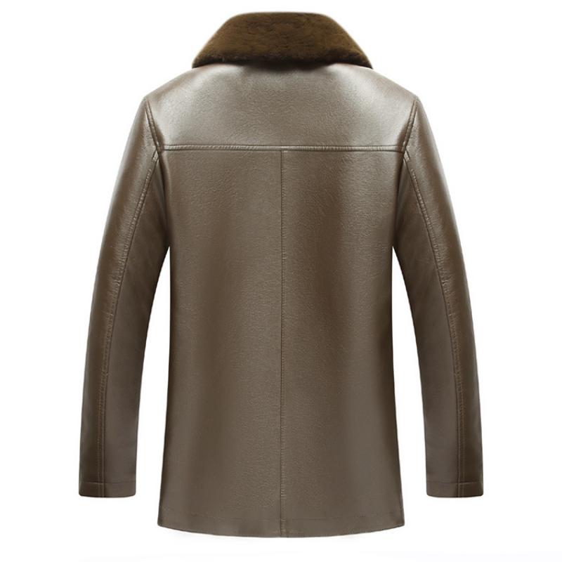Winter Fur Collar Leather Jacket Men's Button Pu Leather Men Large Size Loose P image 3