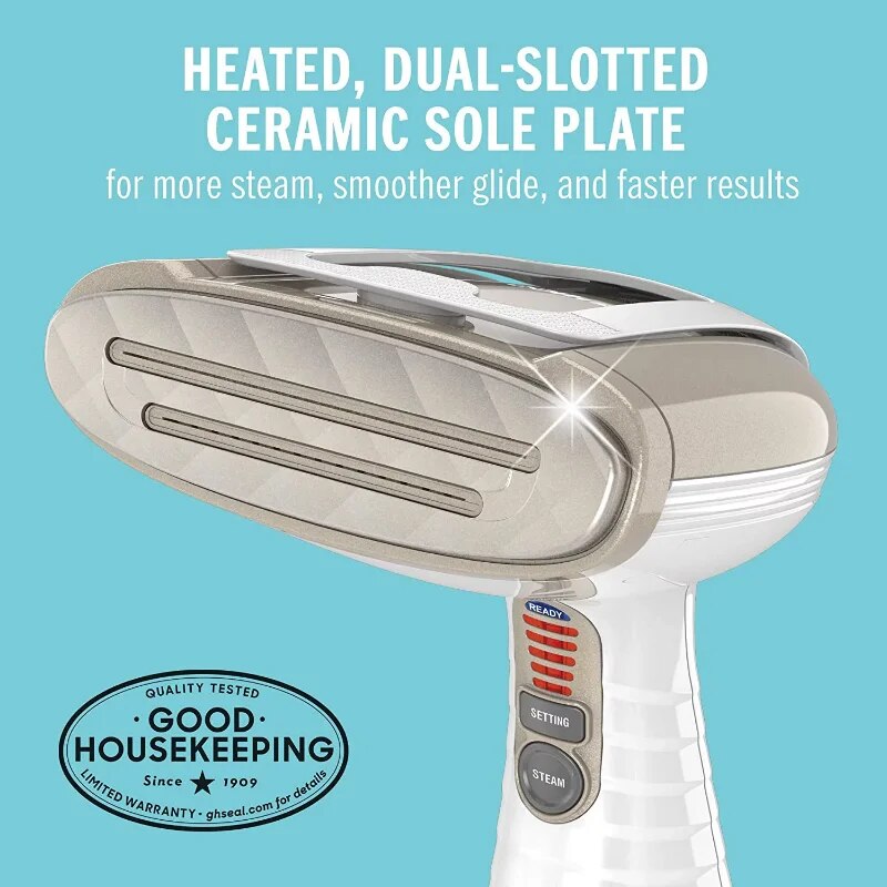 Handheld Garment Steamer for Fabric, Turbo ExtremeSteam 1875W, White/Champagne image 3