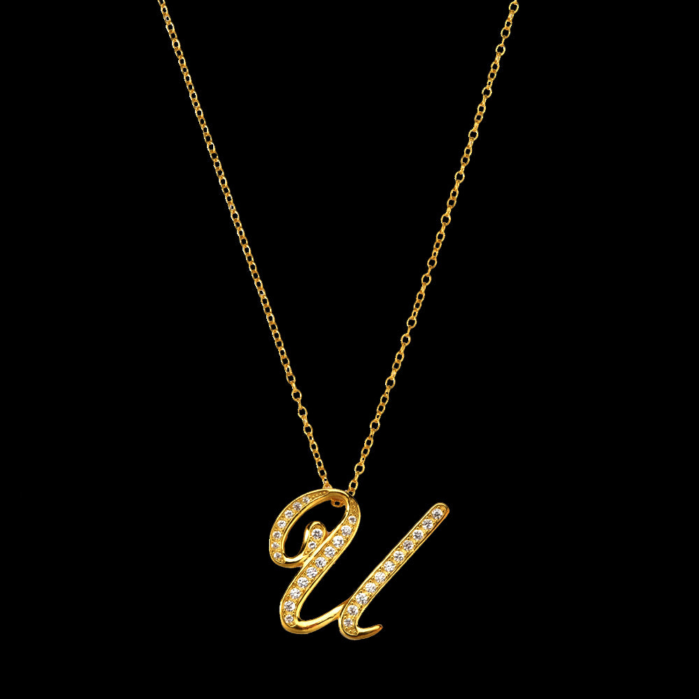 ANDYWEN 925 Sterling Silver Gold Long Chain Alphabet 26 Leter A W Pendant K H I image 23
