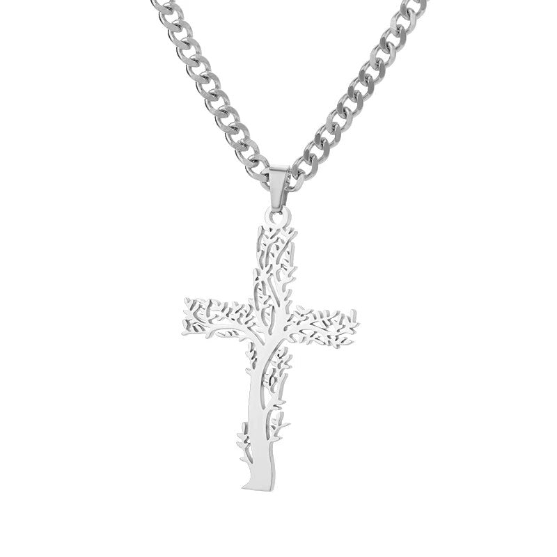 Zircon Cross Pendant Necklace for Women Gold Plated Stainless Steel Collar Neck image 0