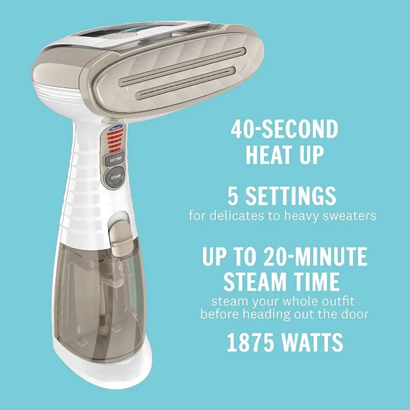 Handheld Garment Steamer for Fabric, Turbo ExtremeSteam 1875W, White/Champagne image 2