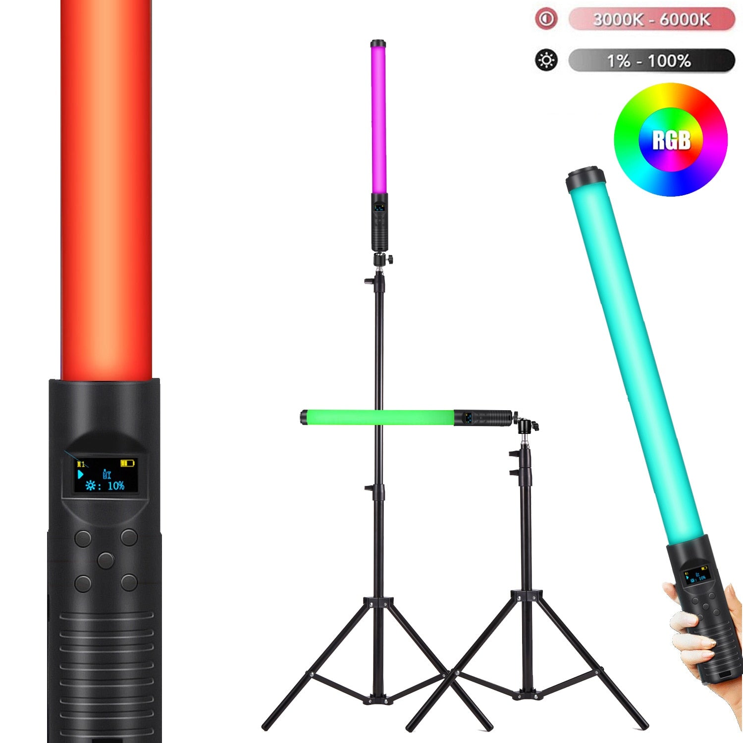 50cm 20" RGB Handheld LED Video Light Wand Stick Photography Light With Built-i image 1