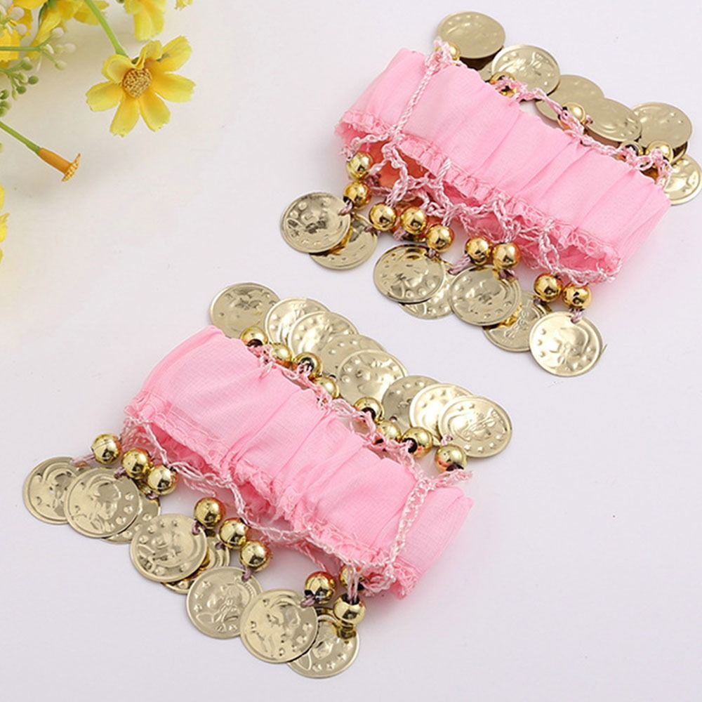 1 Pair Belly Dance Wrist Ankle Cuffs Bracelets Chiffon Gold Coin Belly Dance Co image 11