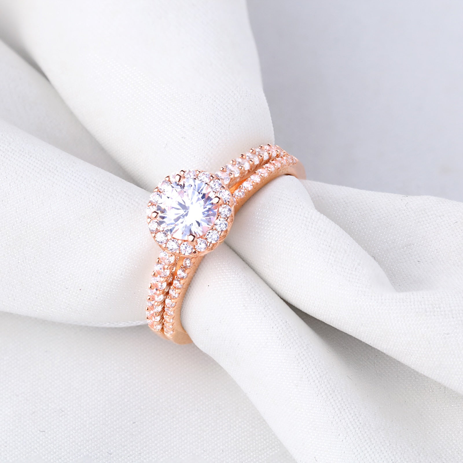 Newshe 2 Pcs Rose Gold Wedding Ring Sets For Women 925 Sterling Silver image 3