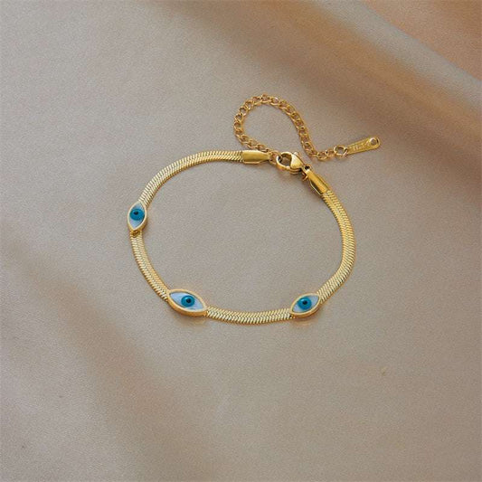DIEYURO 316L Stainless Steel Blue Eye Charm Bracelet for Women Rustproof Gold C image 0