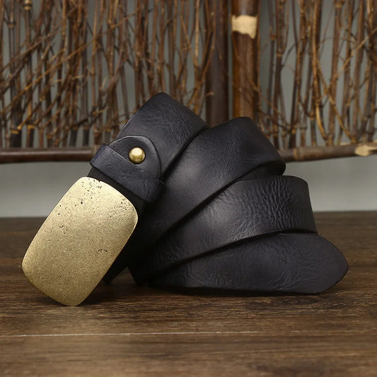 3.8CM Pure Cowhide High Quality Genuine Leather Belts for Men Strap Male Brass image 0