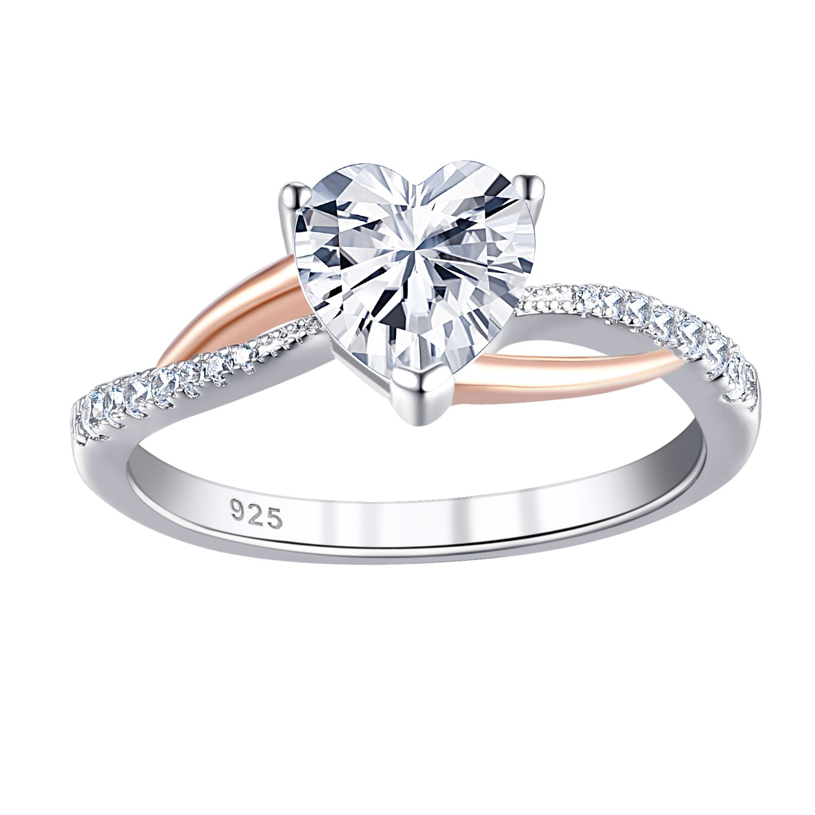 Newshe Two Tones 925 Silver Yellow Rose Gold Engagement Rings For Women image 1