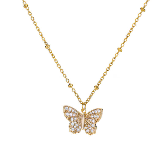 Zircon Butterfly Necklaces For Women Gold Color Stainless Steel Neck Chain image 0