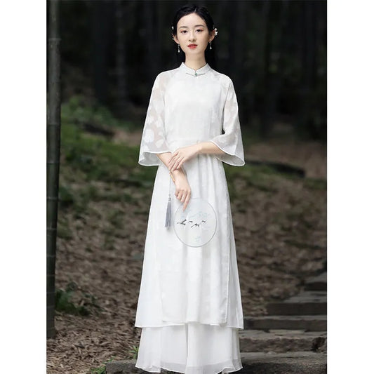 2024 Traditional Vietnam Chiffon Ao Dai Chinese Set Qipao For Women Fariry Cheo image 0