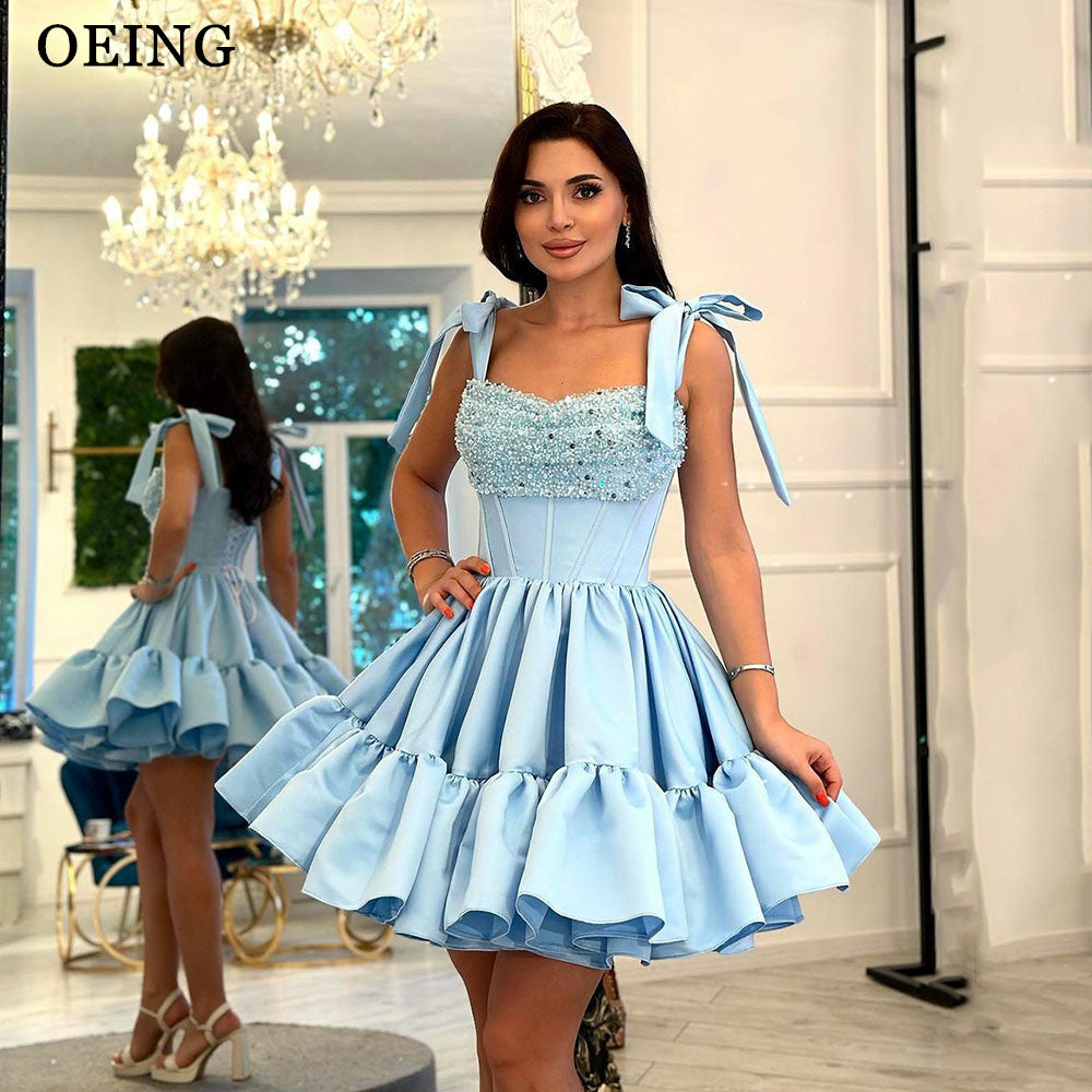 OEING Elegant Short Party Dresses Sweetheart Spaghetti Straps Corset Back Prom  image 0