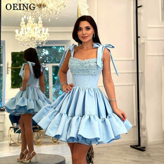 OEING Elegant Short Party Dresses Sweetheart Spaghetti Straps Corset Back Prom  image 0