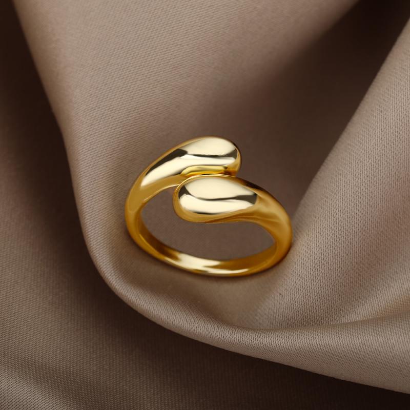 48 Style Women Stainless Steel Rings Gold Color Hollow Out Geometric Open Ring  image 54
