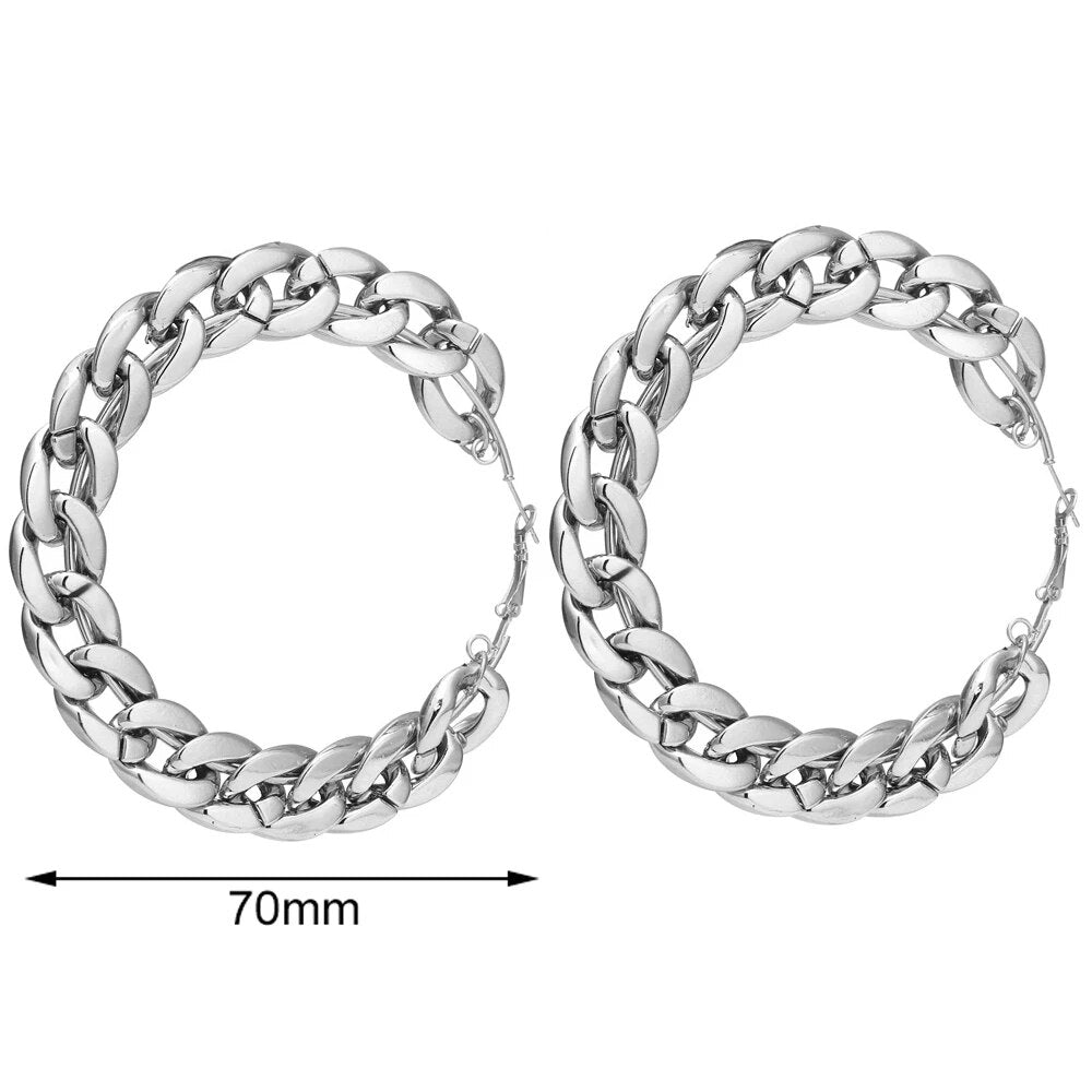 FNIO Statement Gold Color Big Bamboo Circle Hoop Earrings For Women Hip Hop Ear image 25