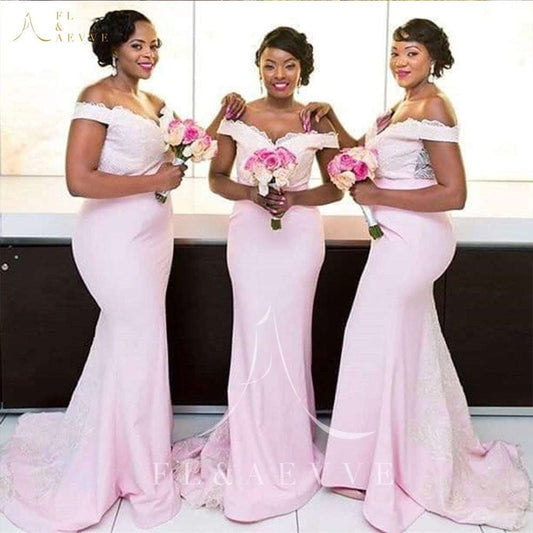 Fashion Pink Satin Mermaid Bridesmaid Dresses White Appliques Wedding Party Gown image 0