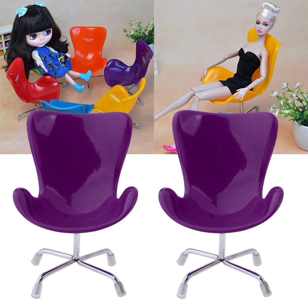 2 Pcs 1/6 Dolls House Miniature Furniture Swan Chair Office Chair for   for Doll image 3