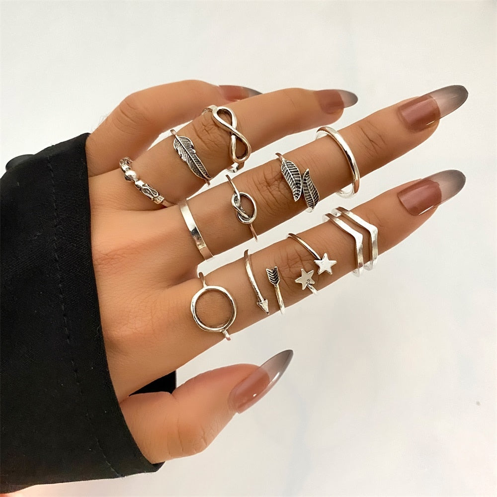 FNIO Bohemian Gold Color Chain Rings Set For Women Fashion Boho Coin Snake Moon image 1