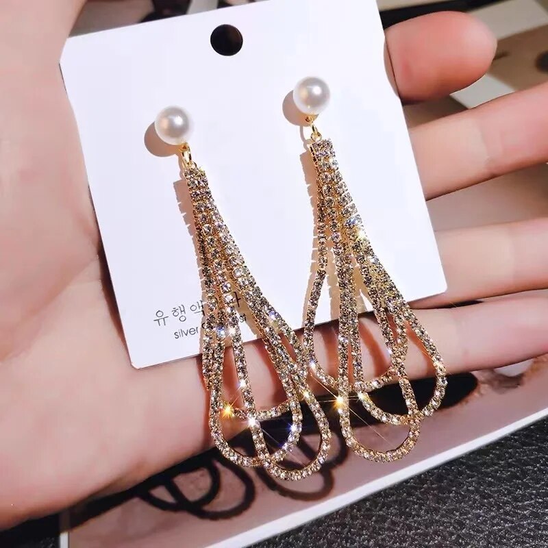 Zircon Wheat Tassel Pendant Gold Color U-shaped Earrings for Women 2023 New Fas image 7