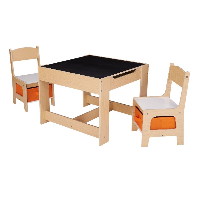 Senda Kids Wooden Storage Table and Chairs Set, Natural Color, Melamine, 3 Piece image 7