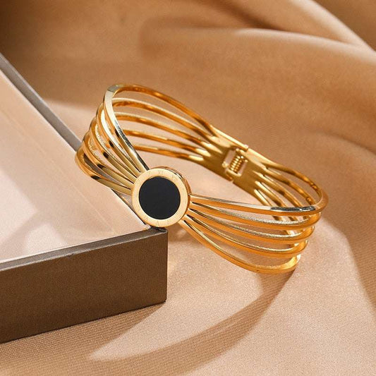 Stainless Steel Punk Gold Color Bangles for Women Men Trendy Metal Bracelets Bo image 0