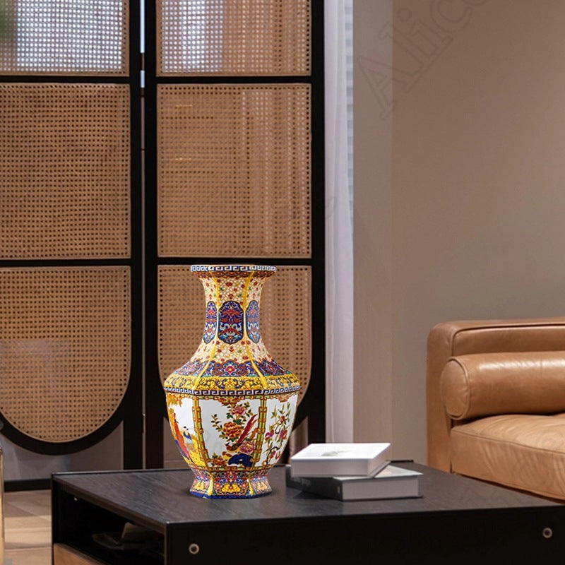 Enamel Colored Ceramic Vase Study Living Room Decoration Chinese Retro Golden S image 15