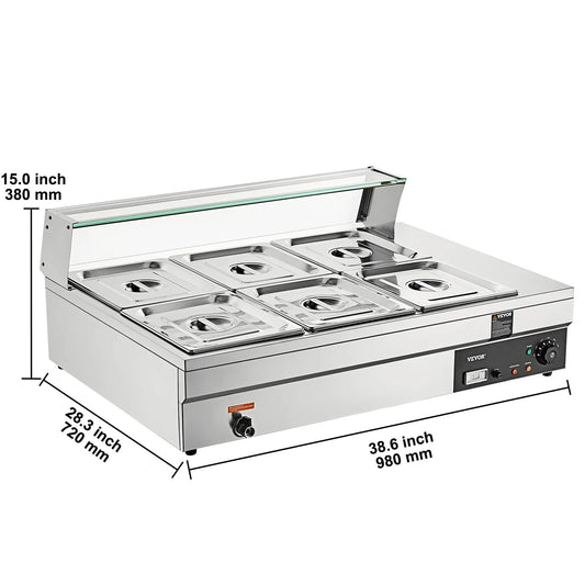 VEVOR Commercial Electric Soup Food Warmer with 3/6/10/12 Pans Stainless Steel image 0
