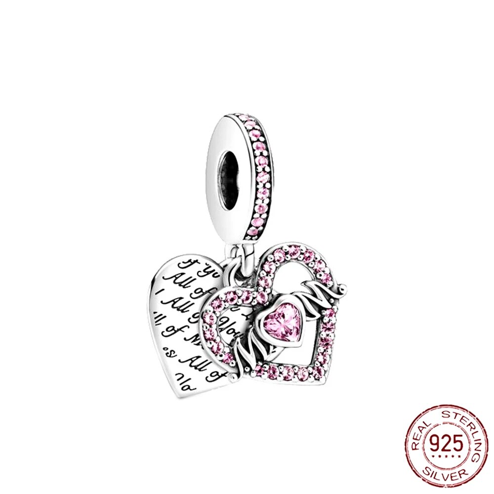 925 Sterling Silver Gold Color Family Tree Heart Crown Pendant Charm Fit Origin image 39