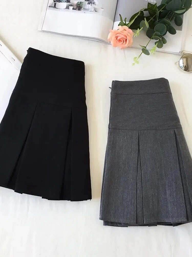 ZOKI Vintage Gray Pleated Skirt Women Kawaii High Waist Mini Skirts Korean Fash image 7