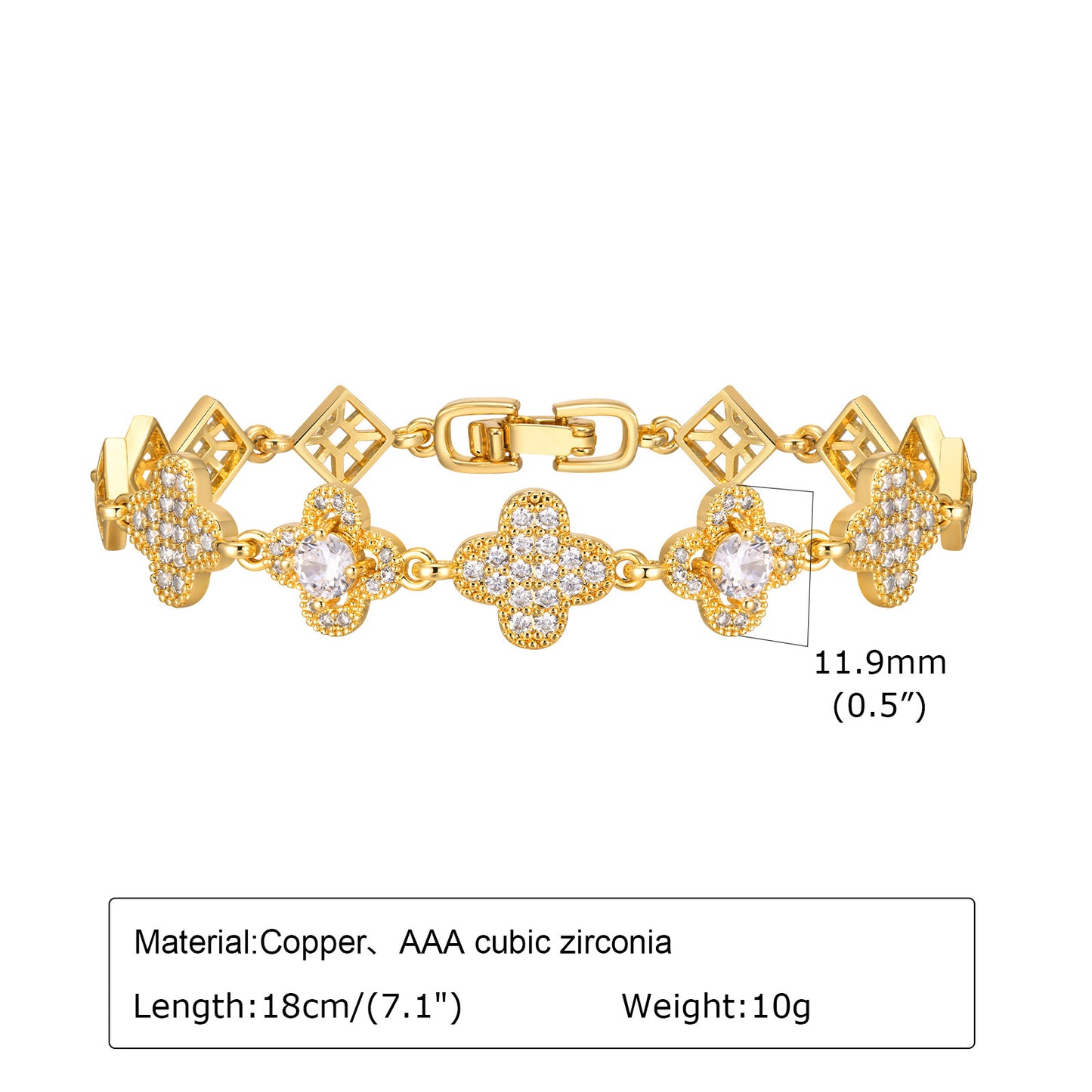 Cubic Zirconia Clover Bracelet for Women18k Gold Plated Link Statement Jewelry image 21