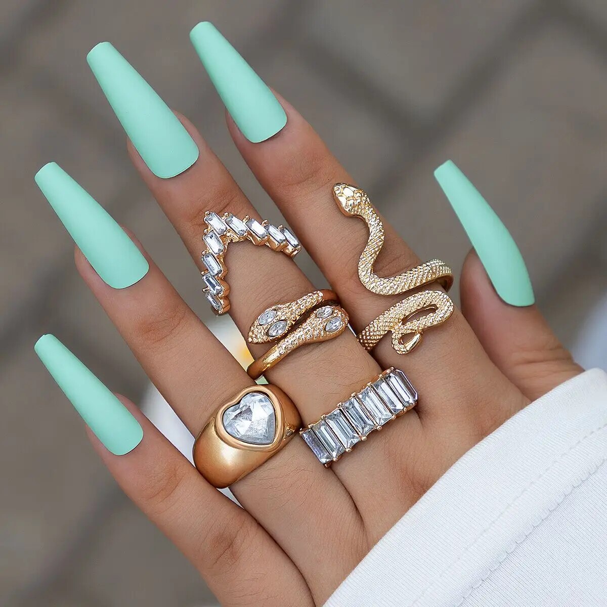 Colorful Crystal Snake Shape Ring Set For Women Fashion Butterfly Heart Gold Co image 17