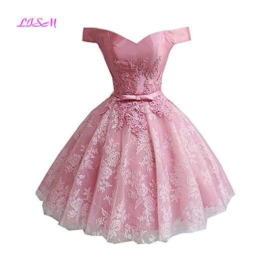 Off the Shoulder Mini Homecoming Dress Lace Applique Short Princess Prom Dresse image 0
