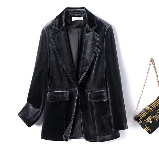 Jacket For Women 2022 Spring And Autumn New One Button Gold Velvet Pocket image 0