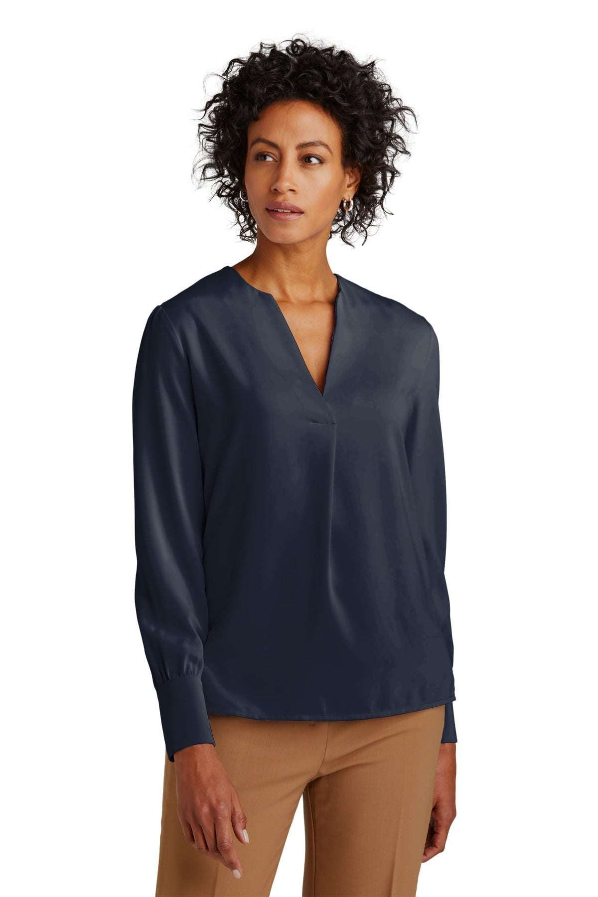 Brooks BrothersÂ® Women's Open-Neck Satin Blouse BB18009
