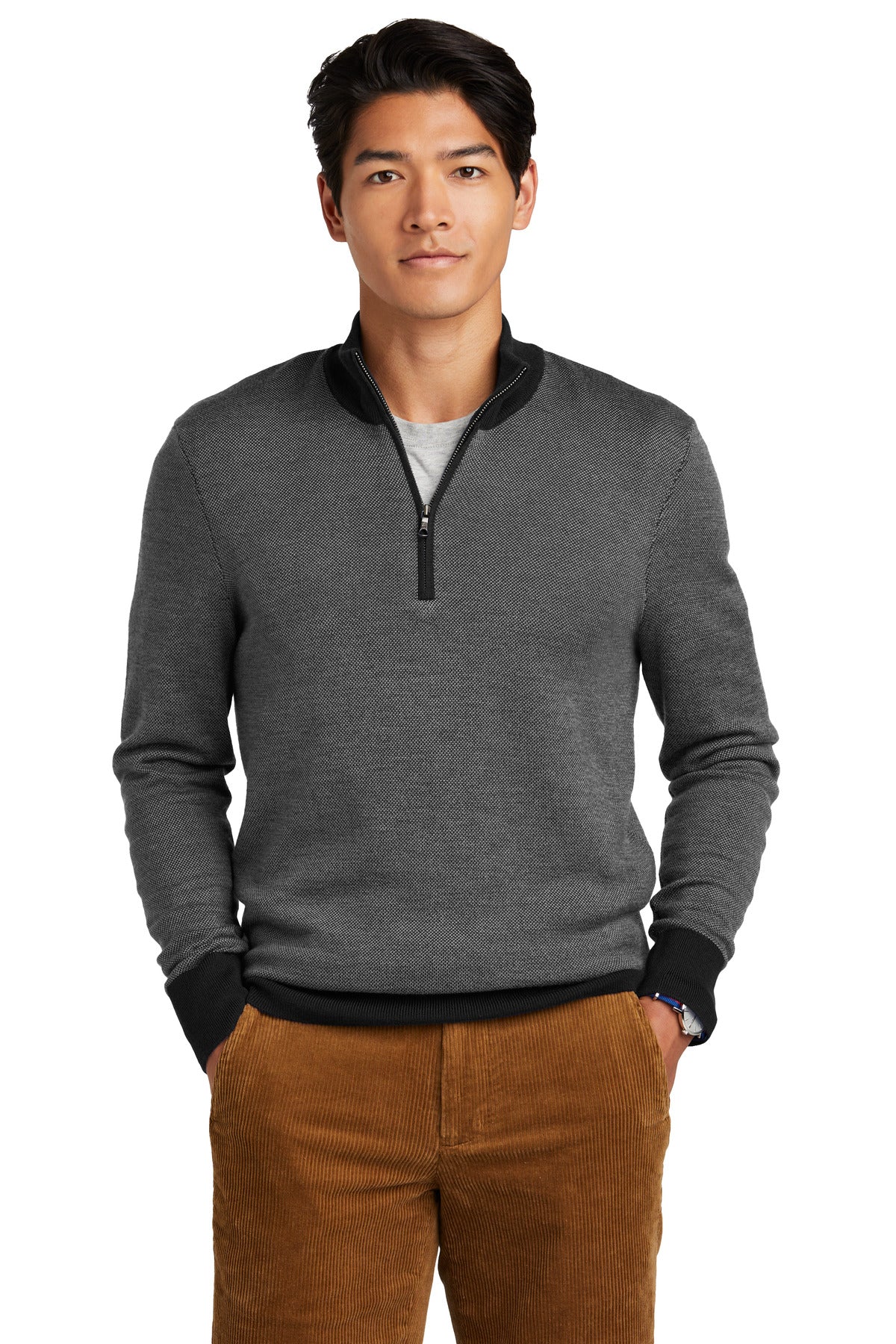 Brooks BrothersÂ® Washable Merino Birdseye 1/4-Zip Sweater BB18412