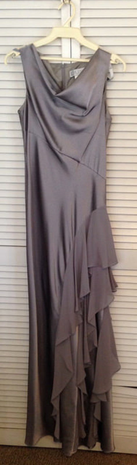 Vestido de mujer Dusk de satén gris con volantes laterales de gasa gris talla 8