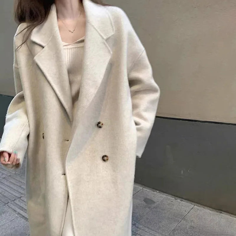 Factory Directly Double Breasted Lady Woolen Overcoat Winter Genuine Cashmere Wool Coats Women
