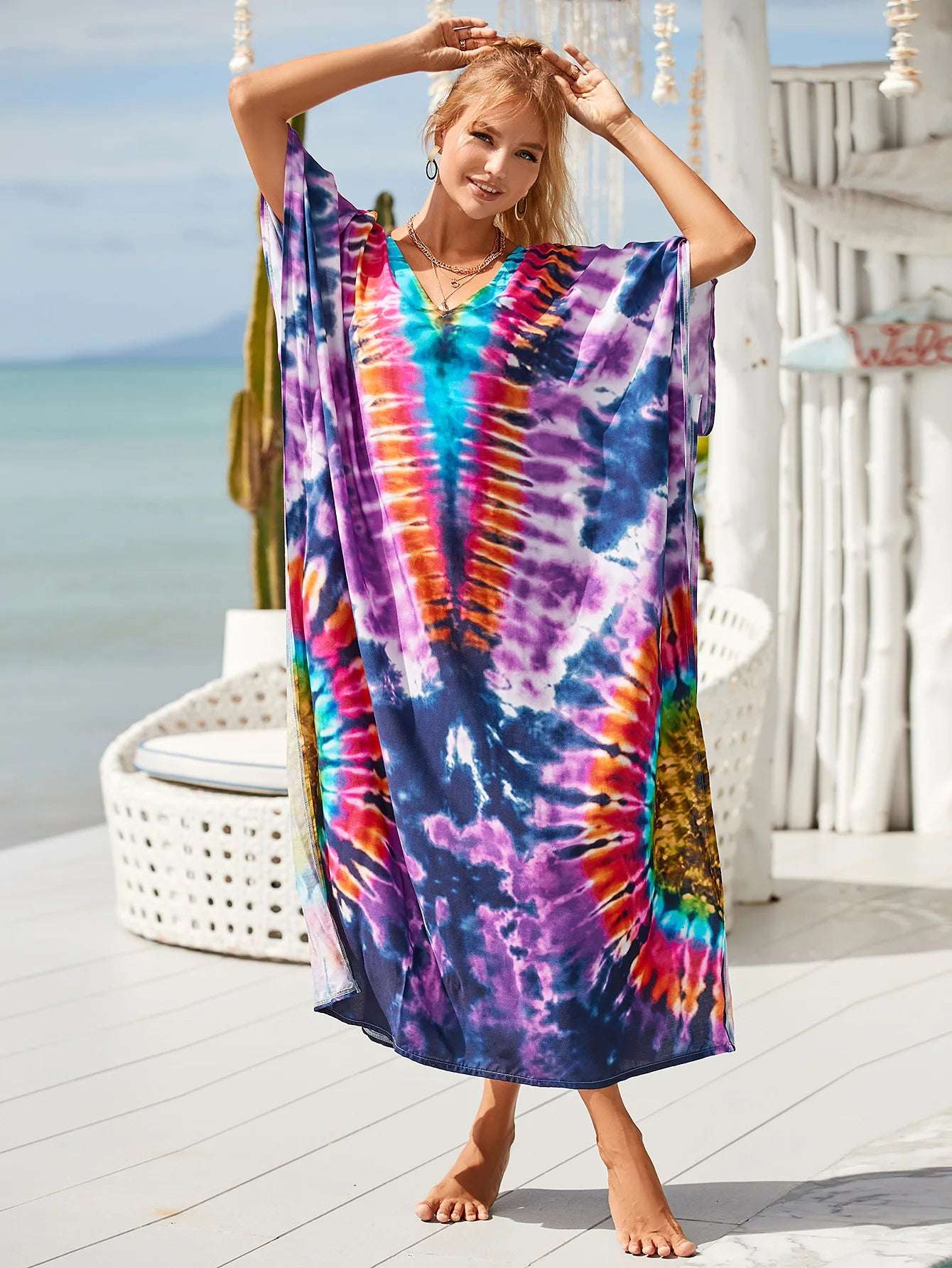 Caftanes de fábrica OEM, venta al por mayor, vestido kimono hasta el suelo, caftán de moda, vestido kimono de playa de alta calidad.