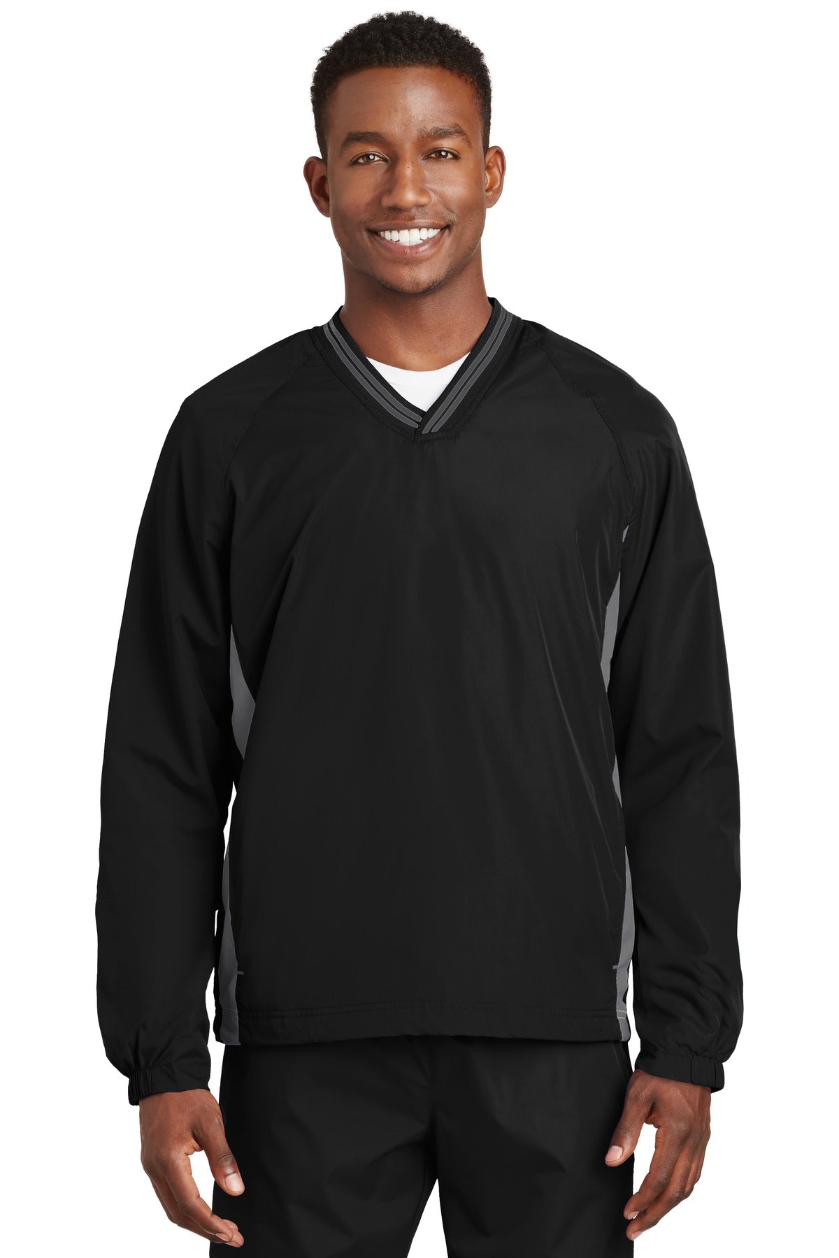 Sport-TekÂ® Tipped V-Neck Raglan Wind Shirt. JST62