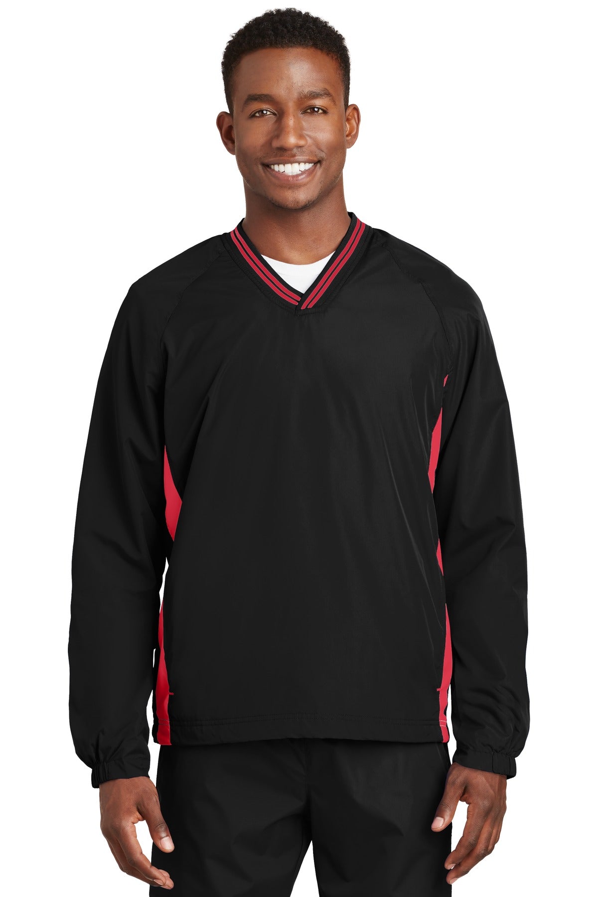 Sport-TekÂ® Tipped V-Neck Raglan Wind Shirt. JST62