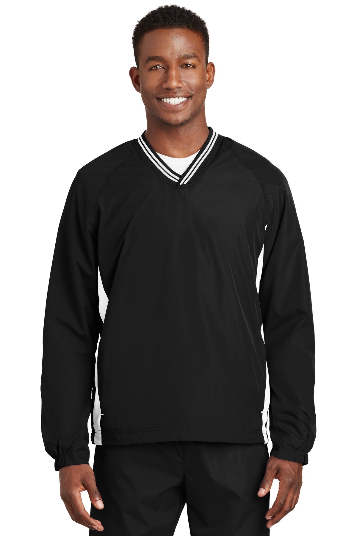Sport-TekÂ® Tipped V-Neck Raglan Wind Shirt. JST62