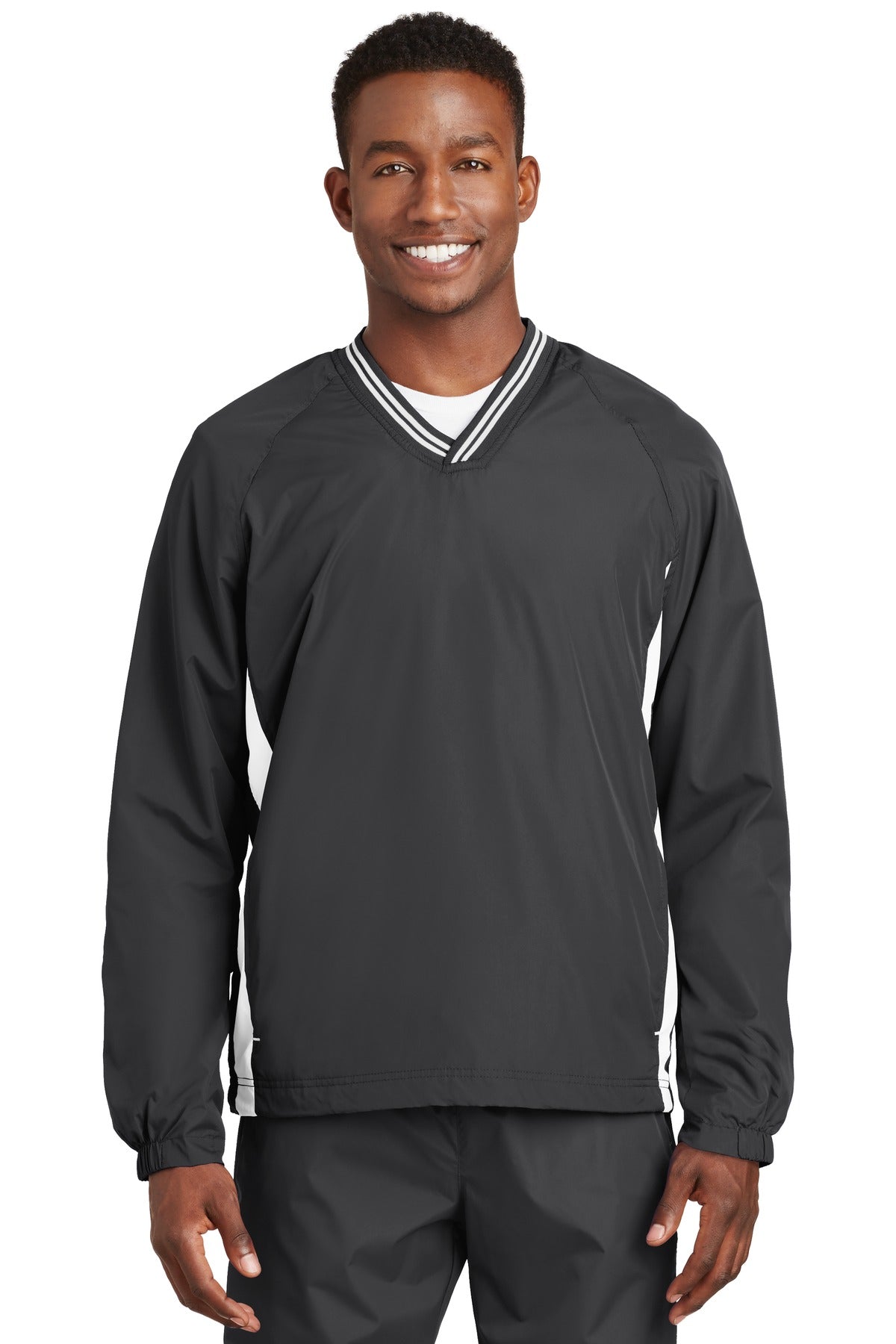 Sport-TekÂ® Tipped V-Neck Raglan Wind Shirt. JST62